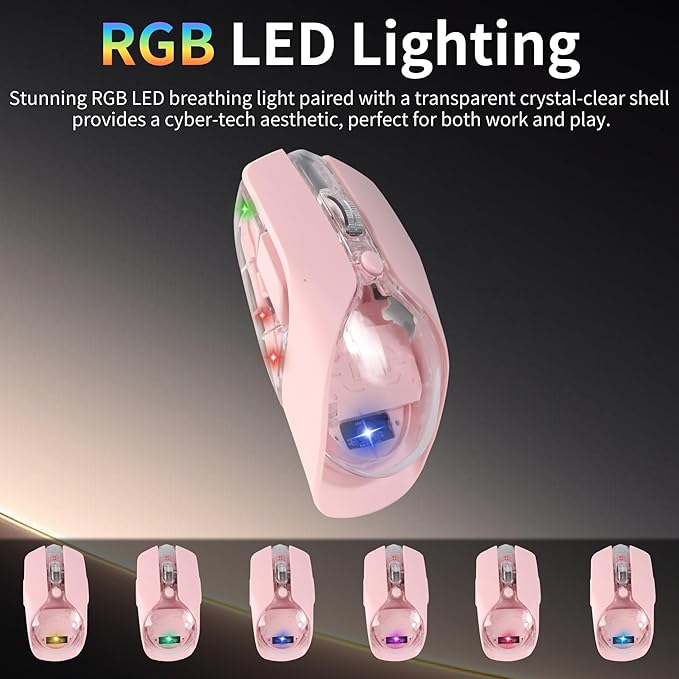 Wireless Bluetooth MouseRechargeable BT &amp 2.4G Dual Mode Transparent Magnetic Shell Design Portable Optical Mouse with 5Adjustable Resolution7 RGB Light Gaming Mice for Laptop/PC/Tablet/MacBook-