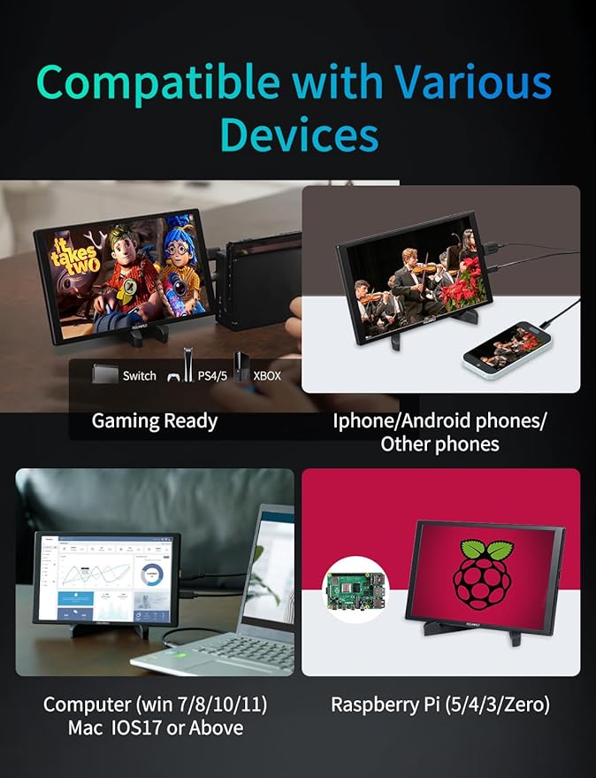 FEELWORLD D10 Touch Screen Portable Monitor10.1 Inch FHD 1920x1200 HDMI USB-C Second External Monitor for LaptopDesktopMacBookPhonesTabletPS5/4XboxSwitchRaspberry Pi Screen with Dual Speake