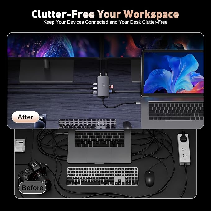 9 in 1 Docking Station Dual Monitor USB C to Dual HDMI Adapter 1000Mbps LAN 100W PD SD/TF 3*USB-A Data Port HDMI Extended Display Laptop USB C Hub for HP/Dell/XPS/Lenovo/Laptop