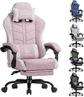 GTPLAYER Gaming Chair with Footrest Computer Gaming Chair for Adults and Kids Height Adjustable Gamer Chair with 90-155° Recline &amp Removable Headrest Lumbar SupportLinen Fabric Pink