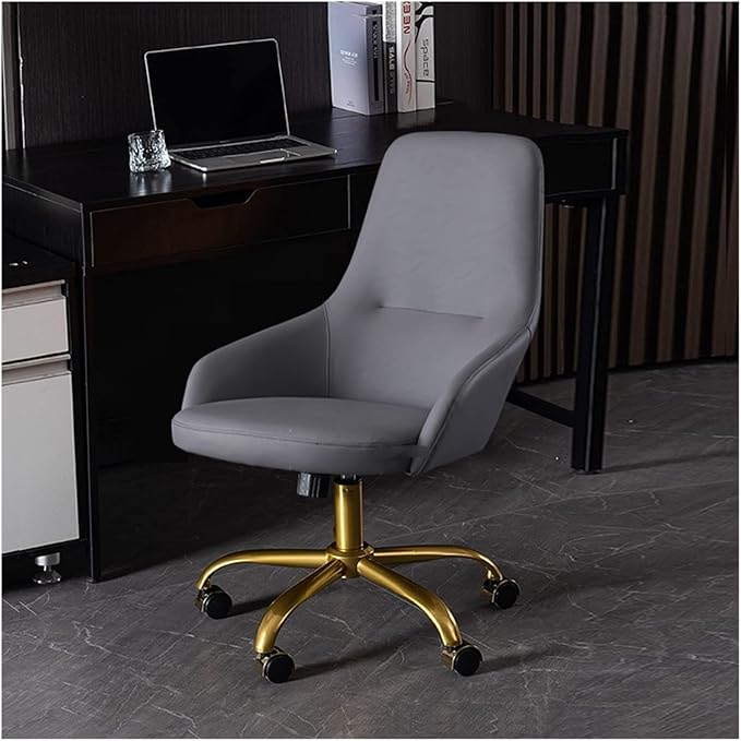 Adjustable Office Computer Chair with Armrest Leather Office Chairs Meeting Room Computer Chair Backrest Gaming(Dark Gray-Golden)
