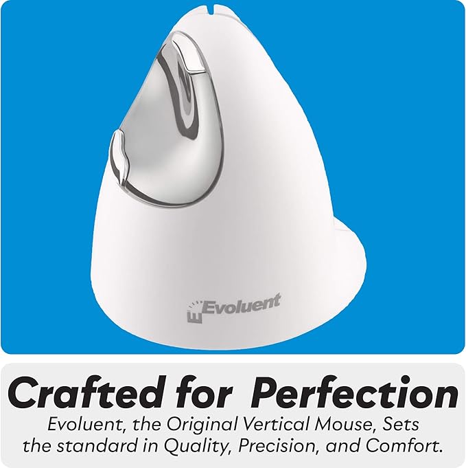 Evoluent – Inventor of The Vertical Mouse – VM4RB Ergonomic Vertical Mouse White Bluetooth for Mac Right Hand Med to Large Sculpted for Comfort Reduces Wrist Strain 4 Speeds Plug-N-Play