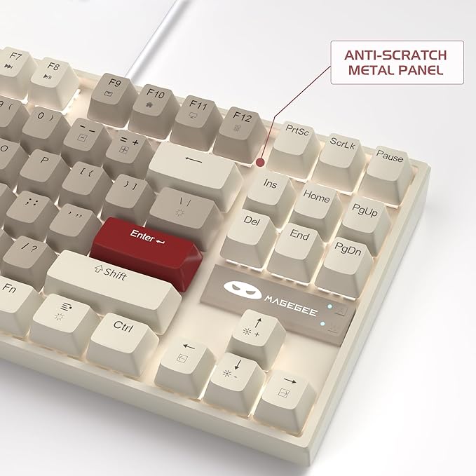 MageGee 75% Mechanical Gaming Keyboard Brown Switch LED White Backlit 87 Keys Compact TKL Wired Computer Keyboards for Windows Laptop PC Gamer - Retro Grey/White