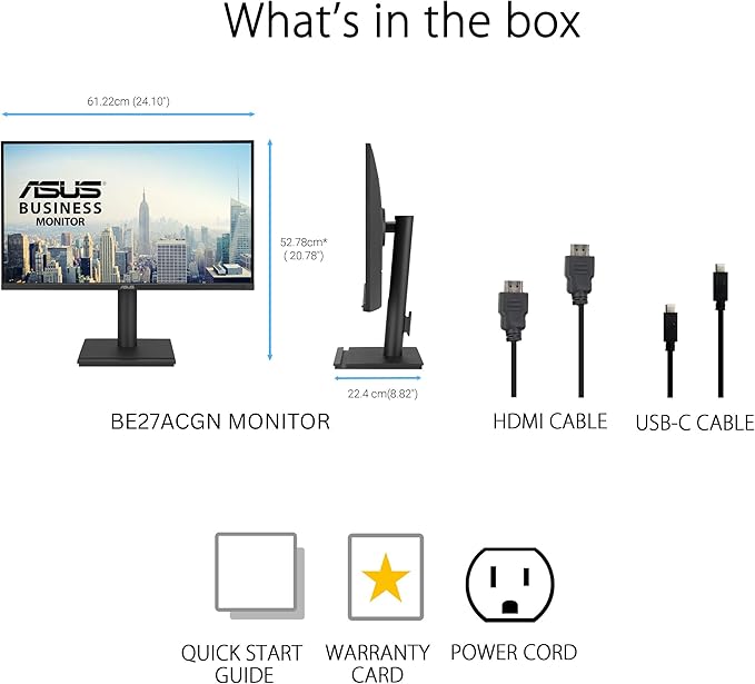 ASUS 27” 1440P USB-C RJ45 Docking Monitor (BE27ACGN) – QHD (2560x1440) IPS 120Hz Frameless Speakers Height Adjustable DisplayPort Daisy-Chain Power Sync Eye Care 3 yr Warranty