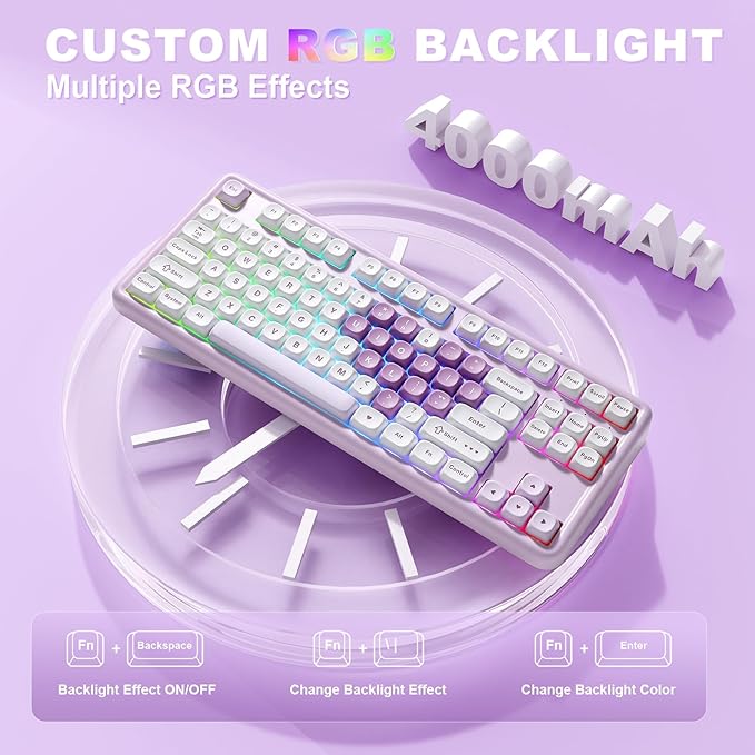 YUNZII B87 Wireless Mechanical KeyboardQMK/VIA ProgrammableTKL Layout 87 KeysBT/2.4G/USB-CHot Swap Gasket Mount RGB Backlit Gaming with Wrist Rest for Win/Mac (Purple Heart Milk V2)