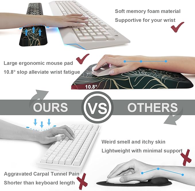 Ospelelf Keyboard Wrist Rest Ergonomic Mouse Pad with Wrist Rest Support Wrist Rest for Computer Keyboard Green