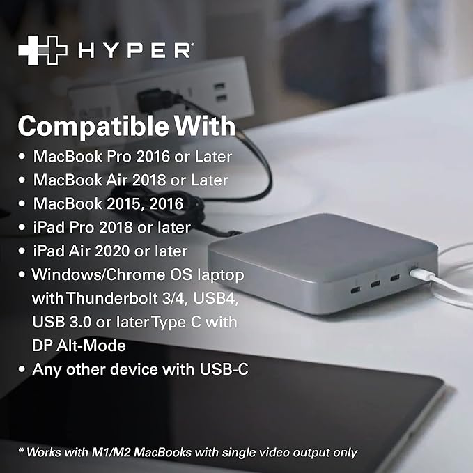 HyperDrive USB-C &amp Thunderbolt 4 Hub with Integrated GaN Power Source - Three Thunderbolt 4 Downstream Ports and One Upstream Port with 96W Passthrough Charging