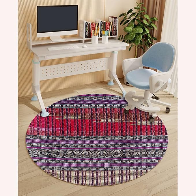 Multicolor PU Leather Heavy Duty Office Chair Mat for Rolling Chairs Geometric Forms and Antique Retro Computer Chair Matfor Rolling ChairLarge Floor Protector African Diameter 35.4 in