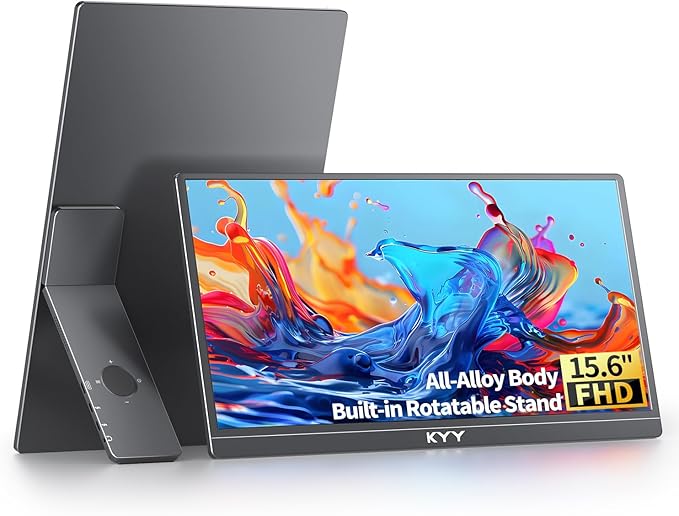 KYY Portable Monitor for Laptop15.6'' Computer Screen Extender 1080P USB-C HDMI Laptop Display Built-in Stand &amp Dual Speakers External HDR Display Travel Monitor for PC MAC Phone Xbox PS4/5 Swi