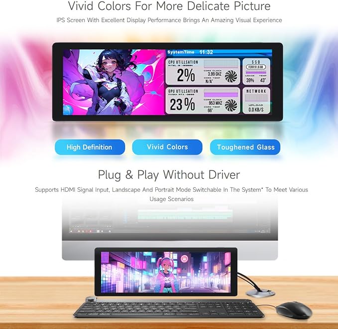 waveshare 7.9inch IPS Display 400×1280 Pixel Compatible with Raspberry Pi 5/4B/3B+/3A+/2B/B+/A+/Zero/Zero W/WH/Zero 2W CM3+/4HDMI Interface Hi-Fi Speaker Metal Case with Touch Function