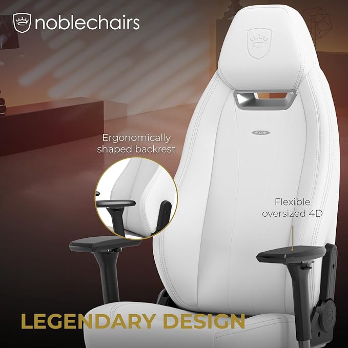 noblechairs Legend Ergonomic Gaming Chair Office Chair with Lumbar Support PU Leather White Edition