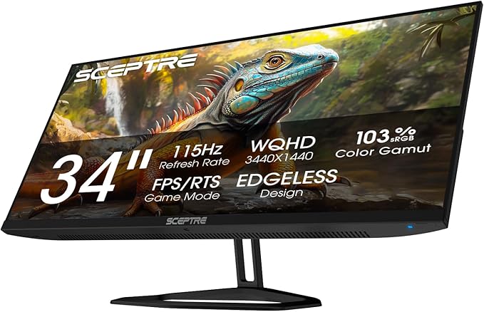 New! Sceptre 34-inch Prime Monitor 3440 x 1440 up to 115Hz 103% sRGB DisplayPort HDMI Build-in Speakers Machine Black 2026 (E345W Series)