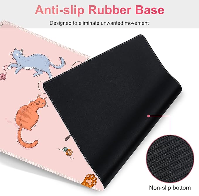 Large Gaming Mouse Pad Set Pink Cats Ergonomics Keyboard Desk Mat with Memory Foam Wrist Rest Extended Game Mousepad Non-Slip Desk Pad Matt Easy Typing Pain Relief I Be Kind to Yourself