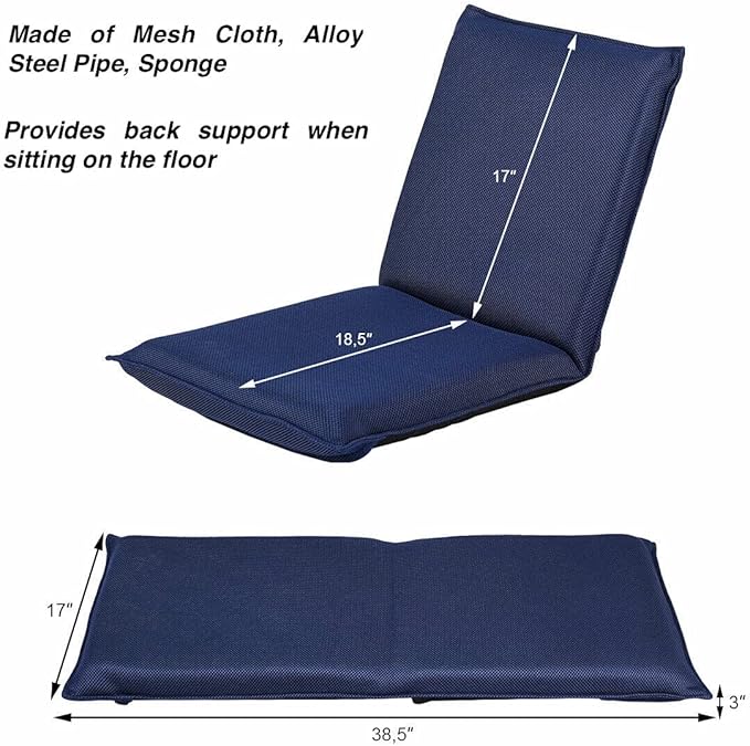 Auténtico Navy Blue Floor Chair Video Gaming Chair High Back Chair Cushion 6 Adjustable Backrest Positions Thick Padded Soft Cushion Provide Extra Seating Great for Reading Watching TV Playing Games