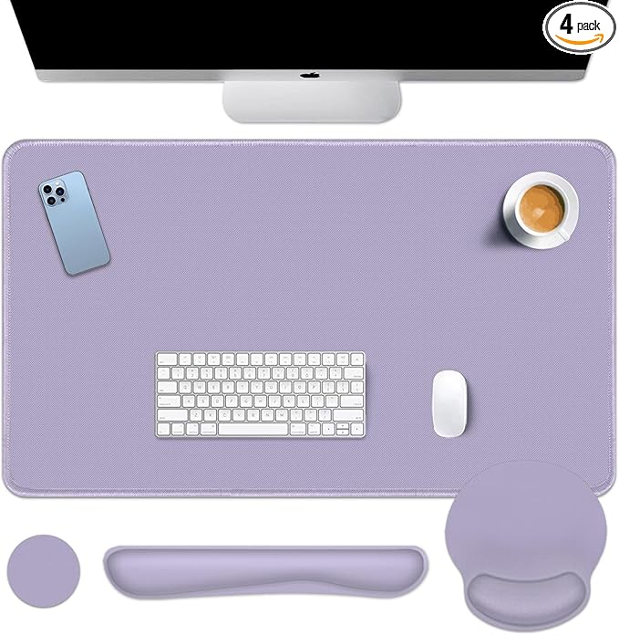 Britimes Purple Keyboard Mouse Pad Set 4 in1 Large Mousepad+Keyboard Wrist Rest+Mouse Wrist Rest+Coaster Ergonomic Design for Home Office Computer 35.4x15.7Inches
