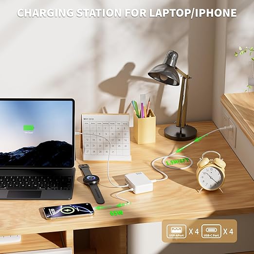 USB C Charger Block200W Type C Charger Fast Charging8 Port USB C &amp A Charging Station GaN III Desktop Hub Block Laptop Adapter for Apple iPhone Air/17/16/15iPad Pro/Air/MiniMacBook Pro/AirSam