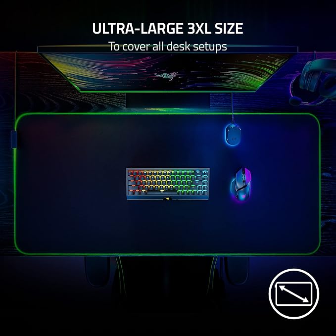 Razer Goliathus Chroma 3XL Gaming Mouse Pad: Micro-Textured Cloth Surface - Large to Cover Desk Setup - Chroma RGB - Optimized for All Sensitivity Settings and Sensors - Non-Slip Rubber Base