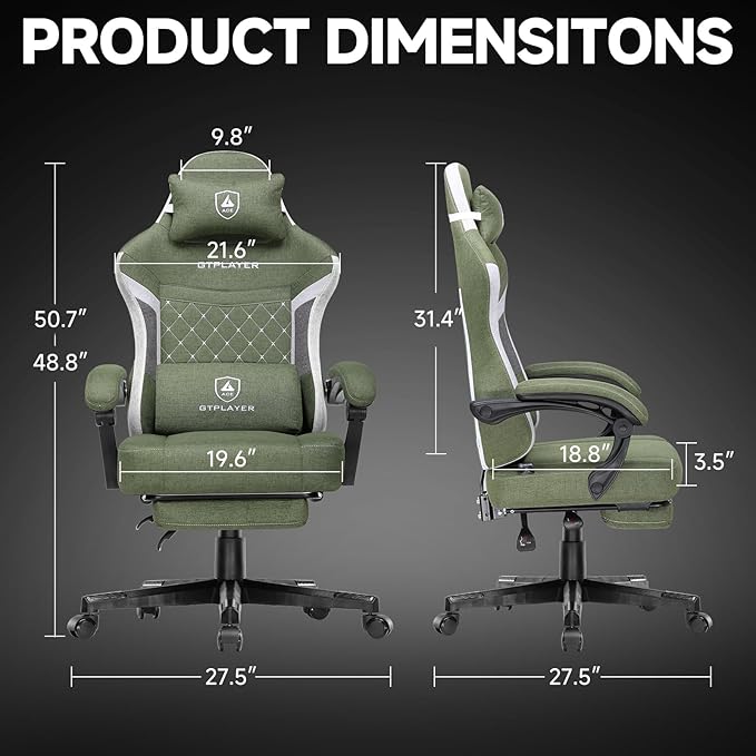 GTPLAYER Gaming Chair Fabric Computer Office Chair with Pocket Spring Cushion Ergonomic Office and Gaming Video Gaming Chair with Linkage Armrests High Back Desk Chair with Adjustable Recliner