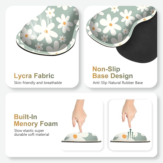Desk Mat Gaming Mouse Pad Cute Desk Matt Keyboard Wrist Rest for Desktop Anti-Slip Big Mousepad Stitched Edges XXL Large Mouse Pad with Wrist Support for Home Office Computer I Morandi Daisy