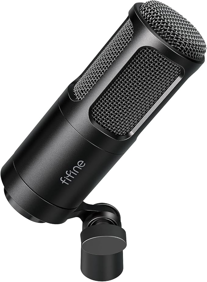 FIFINE XLR Dynamic Microphone Vocal Podcast Microphone with Cardioid Pattern Studio Metal Mic for Streaming Voice-Over Dubbing Video Recording Black-K669D