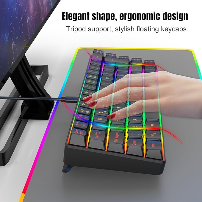 Yunir Mechanical Gaming Keyboard68 Keys Wired Mechanical KeyboardRGB Backlight Ergonomic Mechanical Gaming Keyboard for Wins 2000 7 8 10 VistaSupport Spanish Language Only