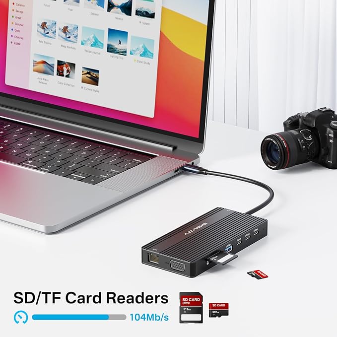 USB C Docking Station Dual HDMI Monitor Laptop Docking Station 3 Monitors 2 * 4K HDMI+1080p VGA+100W PD+Ethernet+3 USBC 10Gbps+SD/TF+Audio Adapter USB C Hub for Dell/Lenovo/HP/ThinkPad(Black)