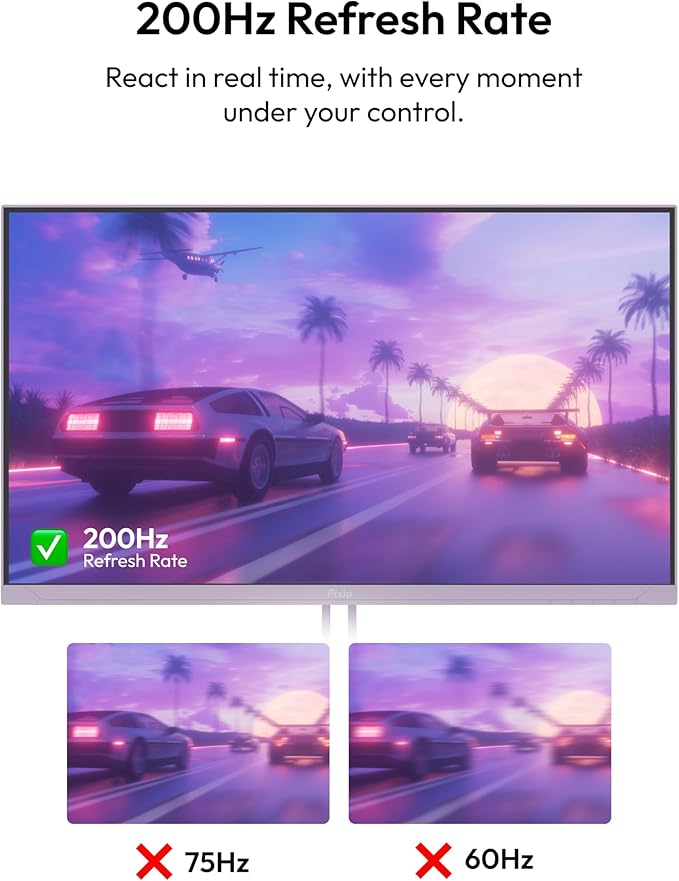 Pixio PX248 Wave Purple 24 inch 200Hz Refresh Rate FHD 1080p Resolution Fast IPS Panel 1ms GTG Response Time Gaming Monitor and PS1S Wave Purple Single Monitor Arm - Fits up to 32 inches and 19.8lbs