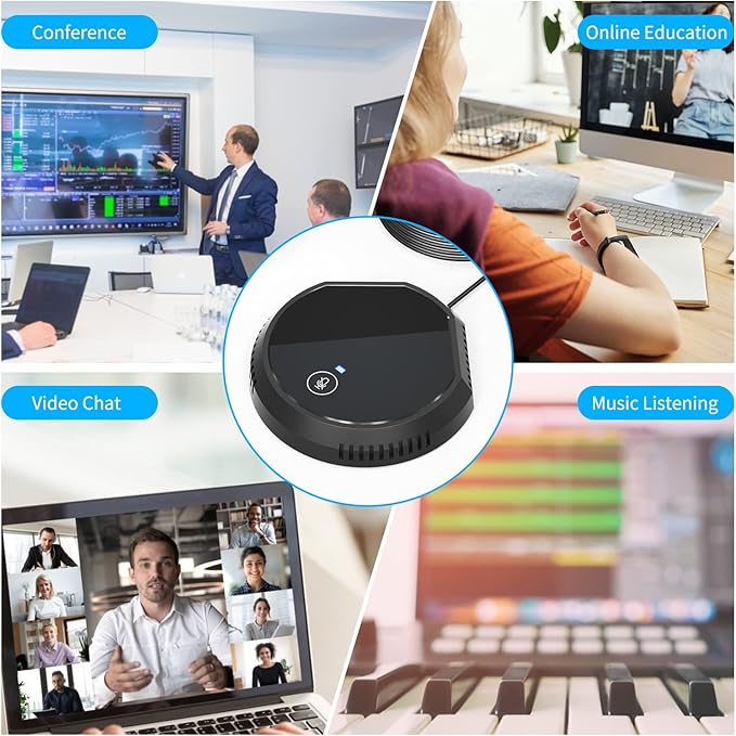 Bisofice 360° Omnidirectional USB Conference Mic Speaker Plug &amp Play BT Touch Control Works with Windows/Mac PC/Laptop