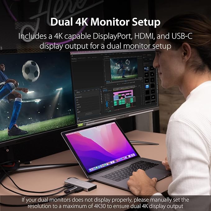 j5create USB4 Dual 4K Multi-Port Hub - 5 in 1 USB4 Hub Dual 4K Display (HDMI DisplayPort or USB-C) USB-A 2 x USB-C Ports for Macbooks Windows Thunderbolt 3/4 Laptops (JCD401)