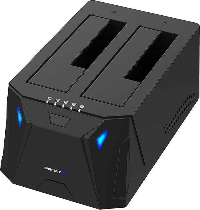 SABRENT USB 3.0 to SATA I/II/III Dual Bay External Hard Drive Docking Station for 2.5 or 3.5in HDD SSD with Hard Drive Duplicator/Cloner Function [20+TB Support] (EC-HD2B)