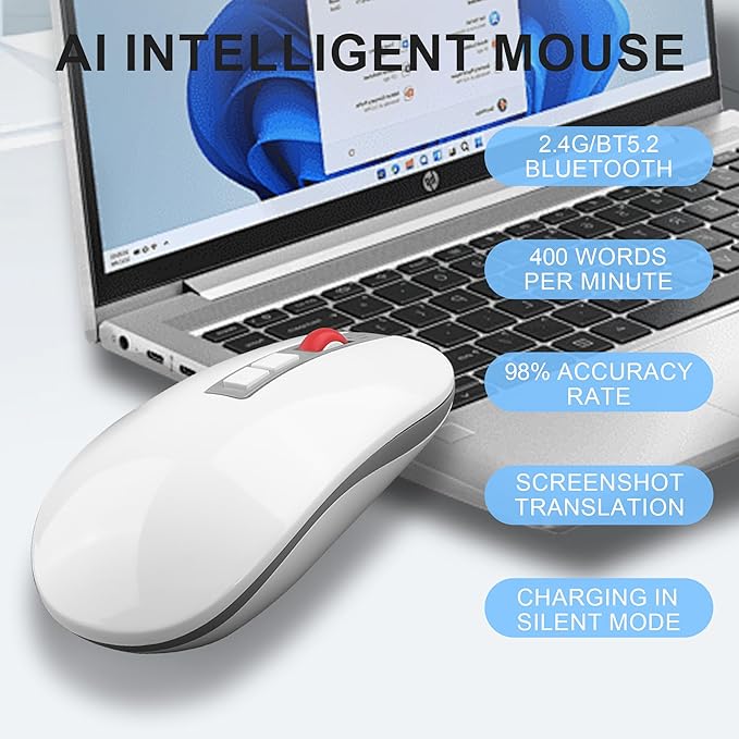 AI Smart Voice Mouse 2-Mode Bluetooth and 2.4G Wireless with Real-Time Translation &amp Document to Excel Conversion Ergonomic Office Mouse for Laptop PC Mac Business Professionals