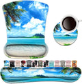 Keyboard Wrist Rest Pad and Ergonomic Mouse Pad Wrist Support Set Ocean Waves Coconut Trees on Sands Beach Seascape Scenery for Gaming Office Comfortable and Pain Relief with Coaster Set