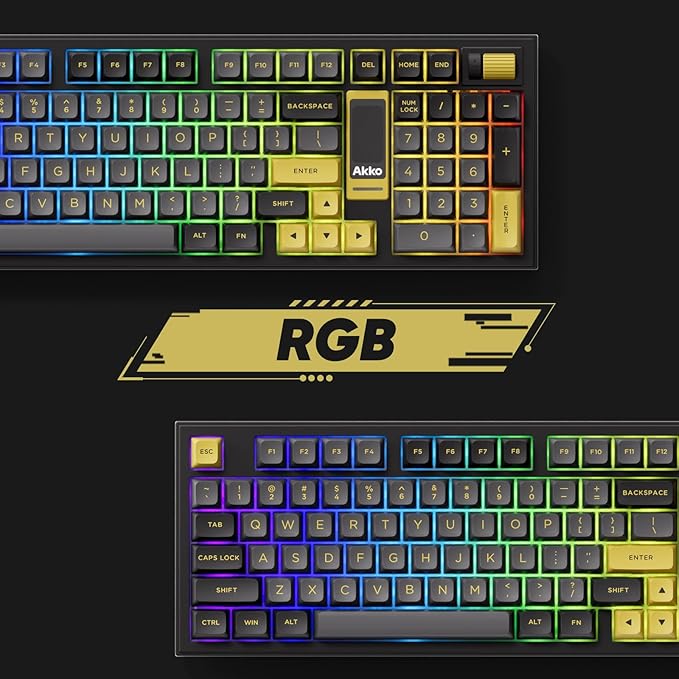Akko 5098B Wireless Gaming Keyboard with Screen Black &amp Gold Hot-Swappable Mechanical Keyboard with Scroll Wheel Numberpad RGB Gasket Piano Pre Lubed Switch