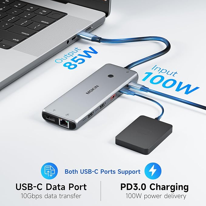 USB C Docking Station Laptop Hub Dual Monitor Multiport Adapter Dock DongleUSB C to 2 HDMIDisplayPortPD ChargingEthernet7 USB A/C 3.1/3.0/2.0 PortsAudio