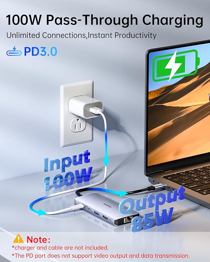 USB C Hub Ethernet 9 in 1 USB-C to Ethernet Multiport Adapter Dongle with HDMI 4K@60Hz 100W PD Charging Gigabit RJ45 SD/TF Card Reader USB A&ampC 3.0 USBC Dock for MacBook Dell Lenovo HP