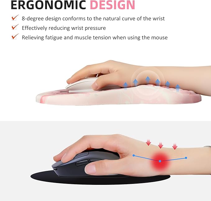 Ergonomic Mouse Pad with Wrist Support - Cute &amp Cure &amp Classic Mousepad with Wrist Rest for Carpal Tunnel Durability Wrist Rest for Mouse Day Use (Rabbit)