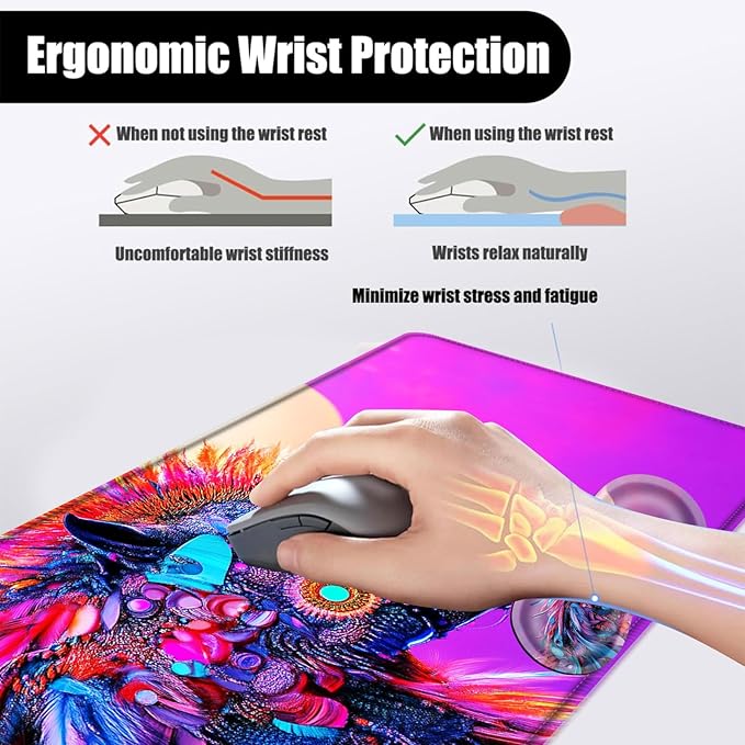 Mouse PadLarge Desk Mat Set 4in1 XL Mousepad + Keyboard Wrist Rest+Mouse Wrist Rest+Coaster with Ergonomic Desk Pad for Home Office Table Computer Cover -Colorful Horse