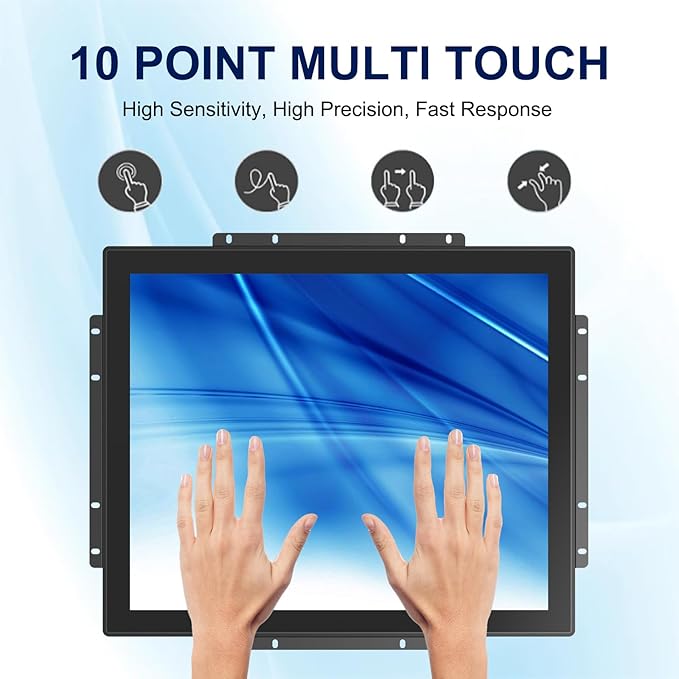 19 Inch 10-Point Multi-Touch Screen Monitor1280x1024 Industrial Touch Display with HD-MI+VGA Interface Black Open Frame Touch Monitor for Indusitrial Retail Commercial