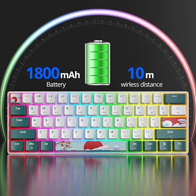 surmen Wireless Keyboard 60% Gaming Keyboard 60 Percent Hot Swappable RGB Mini Bluetooth BT5.0/USB-C Mechanical Keyboard with Software for Windows Mac Laptop (Gateron Red Green 61)