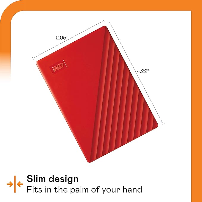 WD 5TB My Passport Portable External Hard Drive Red Backup Software with Defense Against ransomware and Password Protection USB 3.1/USB 3.0 Compatible - WDBPKJ0050BRD-WESN
