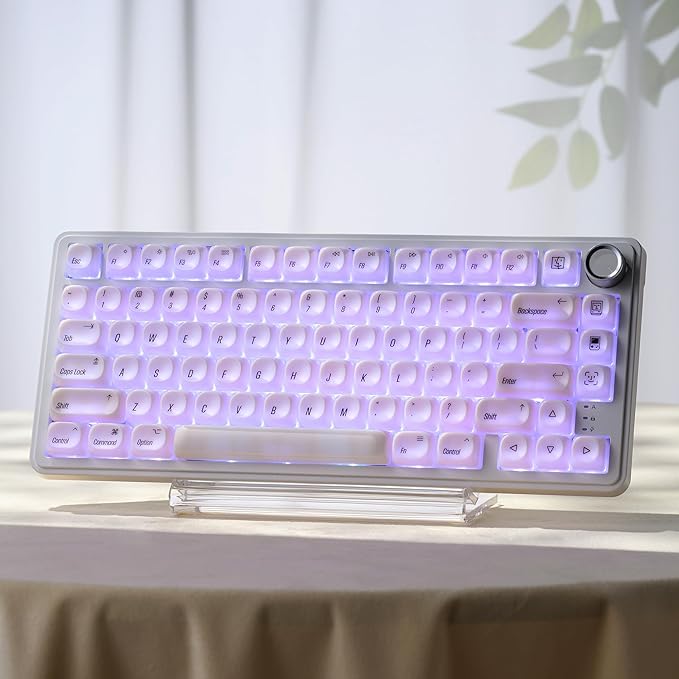 OHY XVX White Keycaps MOA Profile Keycap Set Minimalist Mac Style Custom Cute Ceramic-Textured Keycaps for MX Switches Mechanical Keyboard-White Chocolate
