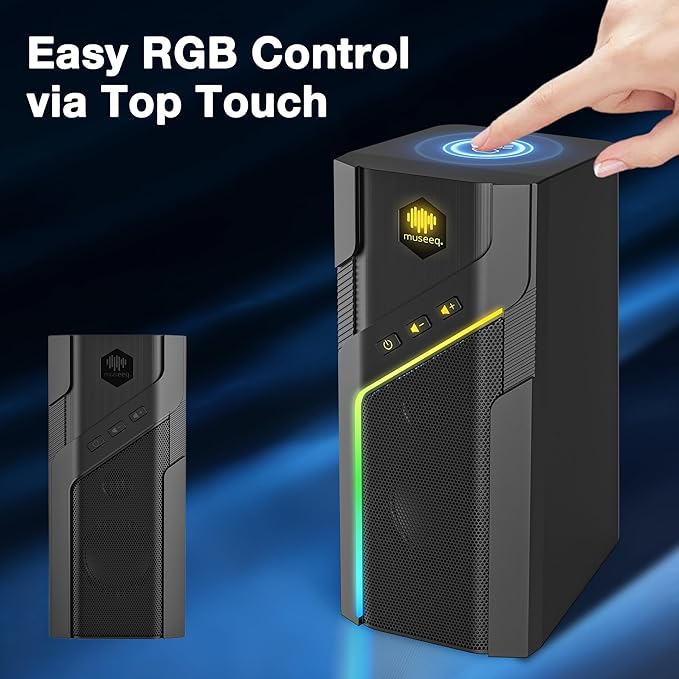 RGB Computer Speakers with Bluetooth 5.1 2.0 USB Powered Desktop Speakers with 21 RGB Light Modes Touch Control 3.5mm AUX Stereo Sound and Heavy Bass for PC Gaming and Office