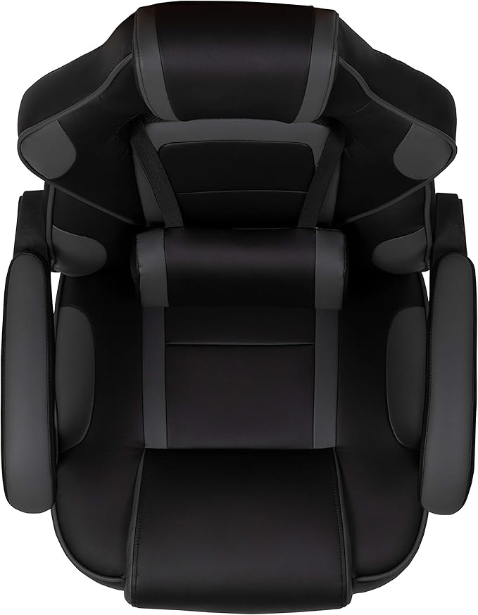 EMMA + OLIVER Black/Gray Ergonomic Gaming Chair -Recline Back/Arms Footrest Massaging Lumbar