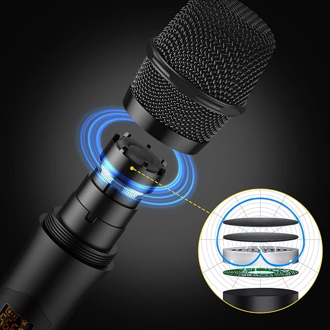 PROZOR UHF Wireless Microphone with Volume Treble Bass Echo Control Wireless Rechargeable Mic Dual Handheld Dynamic Mic System (Bluetooth UHF Base Station – Echo/Treble/Bass Control)