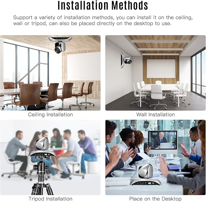1080P HD Video Conference Camera 10X Optical Zoom Webcam 3D Noise Reduction 355° Rotation Plug &amp Play with Remote Control for Video Meetings Training Teaching