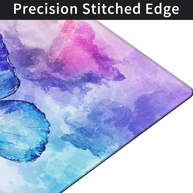 Extra Large Butterfly Mouse Pad 48x24 Inch – 3XL Huge Waterproof Desk Mat with Non-Slip Rubber Base &amp Stitched Edges Full Coverage Mousepad Keyboard Mat for Work Game Office(Purple XXXXL)