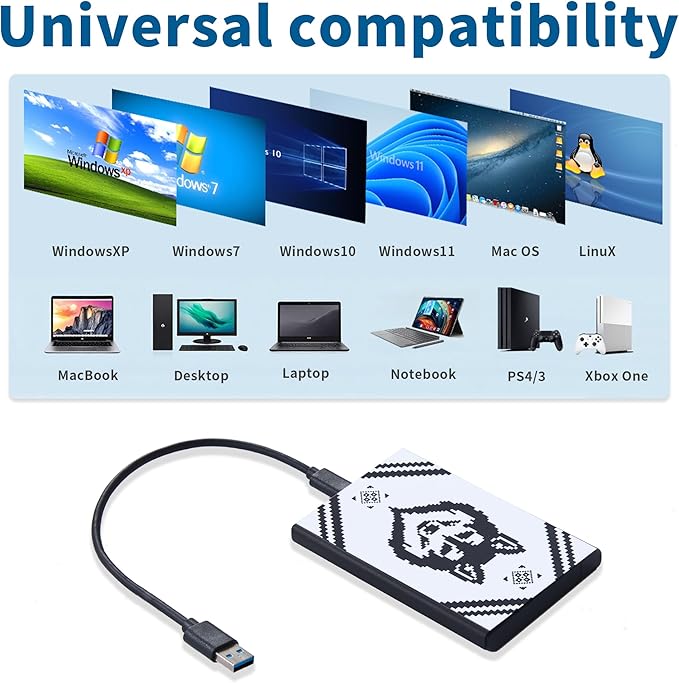 Plicnla Portable External Hard Drive 500GBUSB 3.0 USB-C Storage Expansion for PC Mac Desktop Laptop PS4/5 Xbox One X/S Xbox 360 (Wolf)