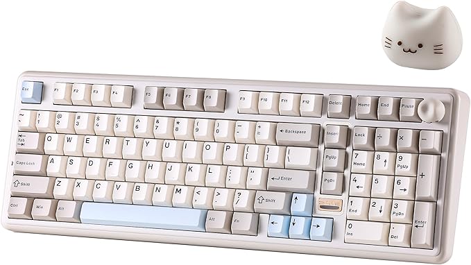 YUNZII B98 PRO QMK/VIA Wireless Mechanical Gaming Keyboard 96% Layout with Numpad and Cute Cat Knob BT/2.4G/USB-C Pre-Lubed Switch Hot Swap Gasket RGB for Win/Mac (Beige Candy Linear Switch)