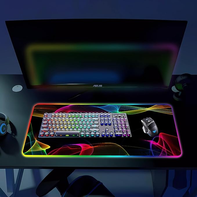 RGB Gaming Mouse Pad Large Mousepad with Led Light Gaming Accessories Keyboard Pad for Desk Non-Slip Rubber Base Big Mouse Mat for Gamer 31.5 X 11.8 Inch Colorful