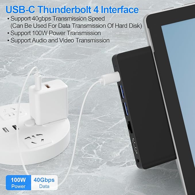 Surface Pro 9/Pro 11 Hub Docking Station with 4K HDMI Thunerbolt 4(8K Video+40Gbps+100W Power) 100M Ethernet USB3.0 SD TF Card Slot 3.5mm Audio Triple Display for Surface Pro 9/Pro X Accessories
